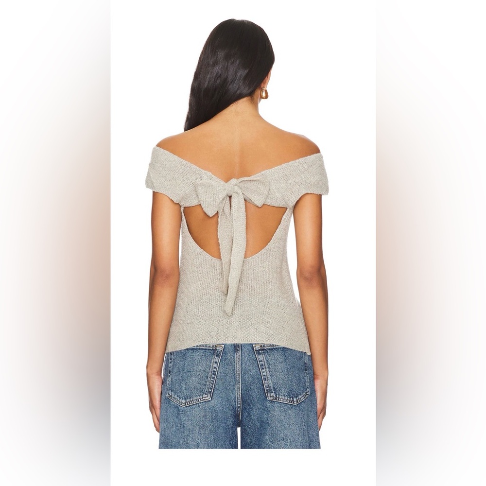 Revolve Malia Open Back Knit Top Size Small Off Shoulder Tie Back Sweater